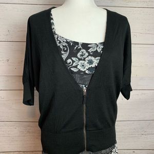 NWT Loft Black Short Sleeve Zip Front Sweater